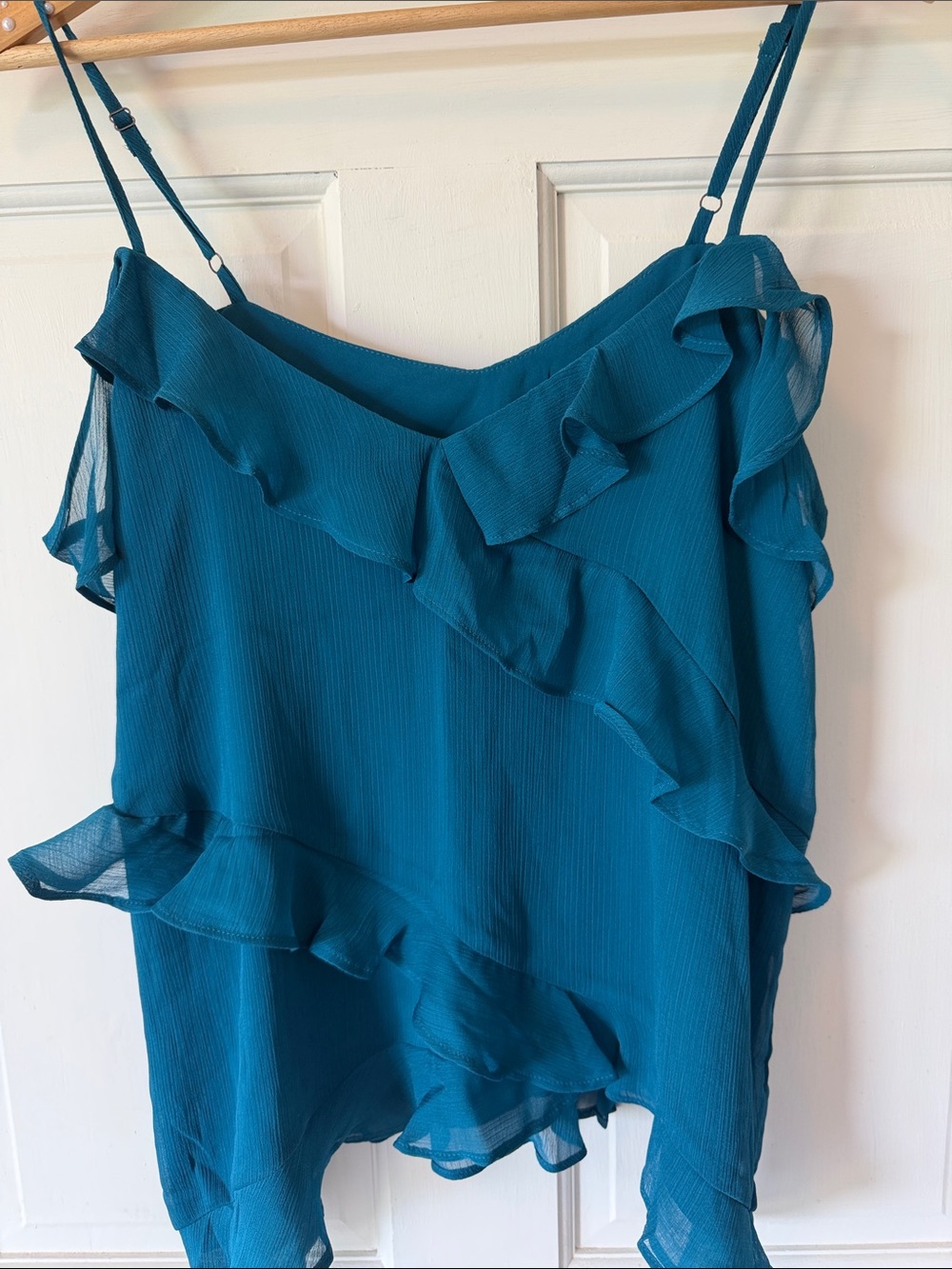 LOFT Teal Ruffled Spaghetti-Strap Cami
